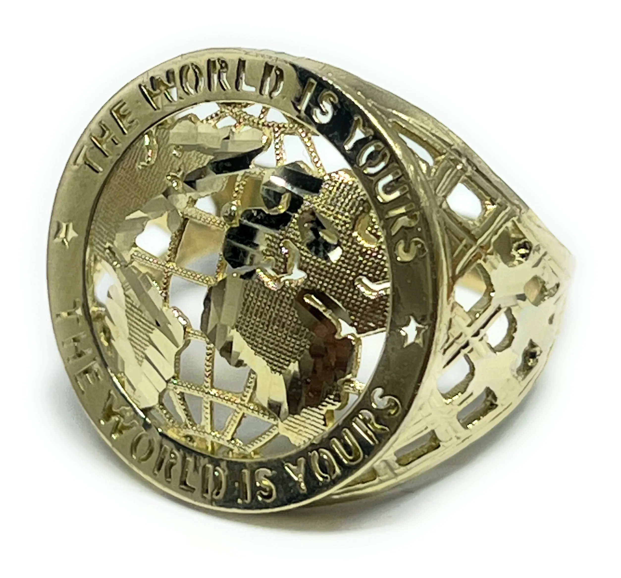 10k Solid Gold THE WORLD IS YOURS GLOBE WORLD Ring (5.8g)