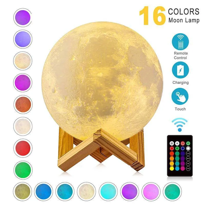 3D Print Galaxy Moon Lamp Night Light USB Rechargeable Home Decor Globe