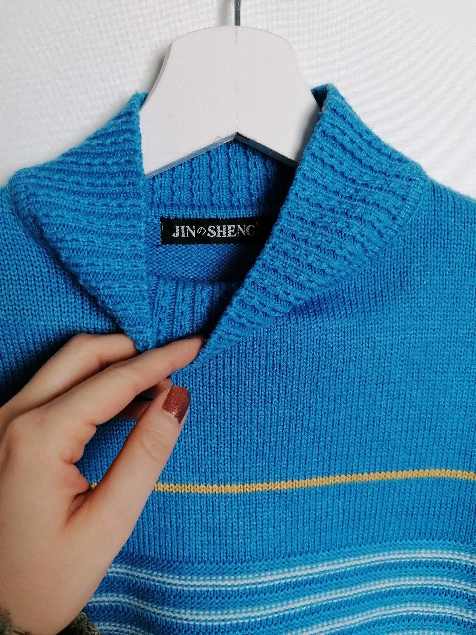 90's High Neck Striped Wool Knit Sweater