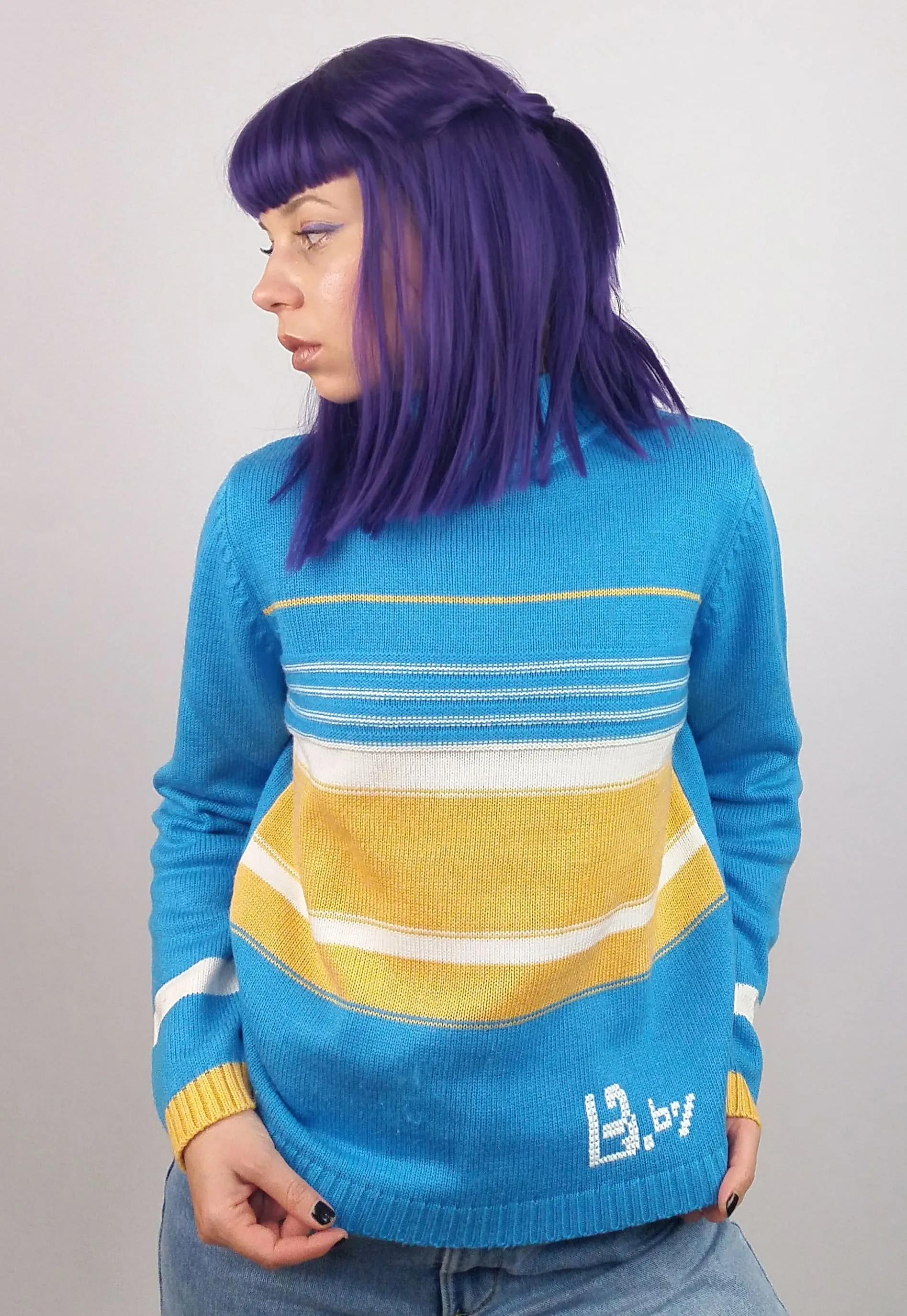 90's High Neck Striped Wool Knit Sweater