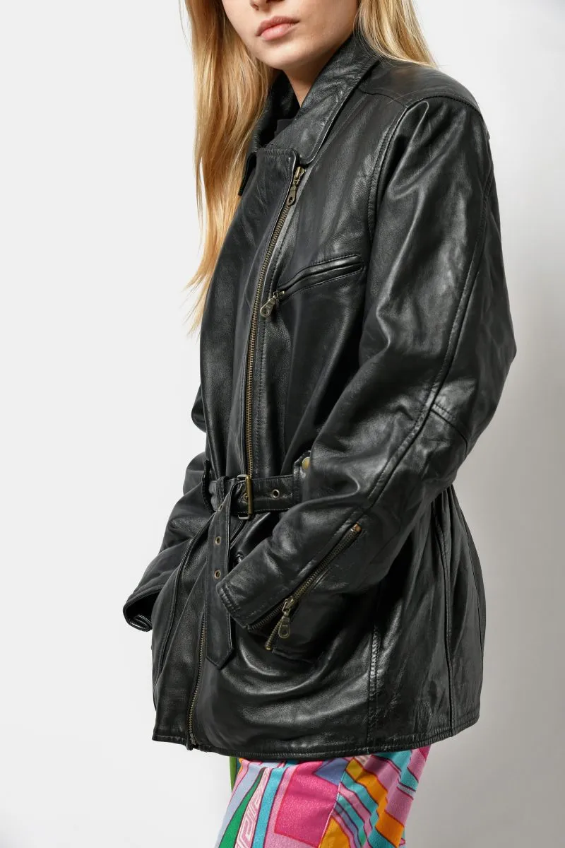 90s real leather mid long coat