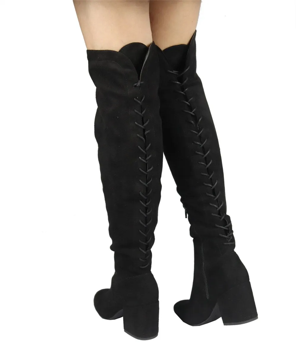 ADA-31 CHUNKY HEEL LACE UP OVER THE KNEE BOOTS