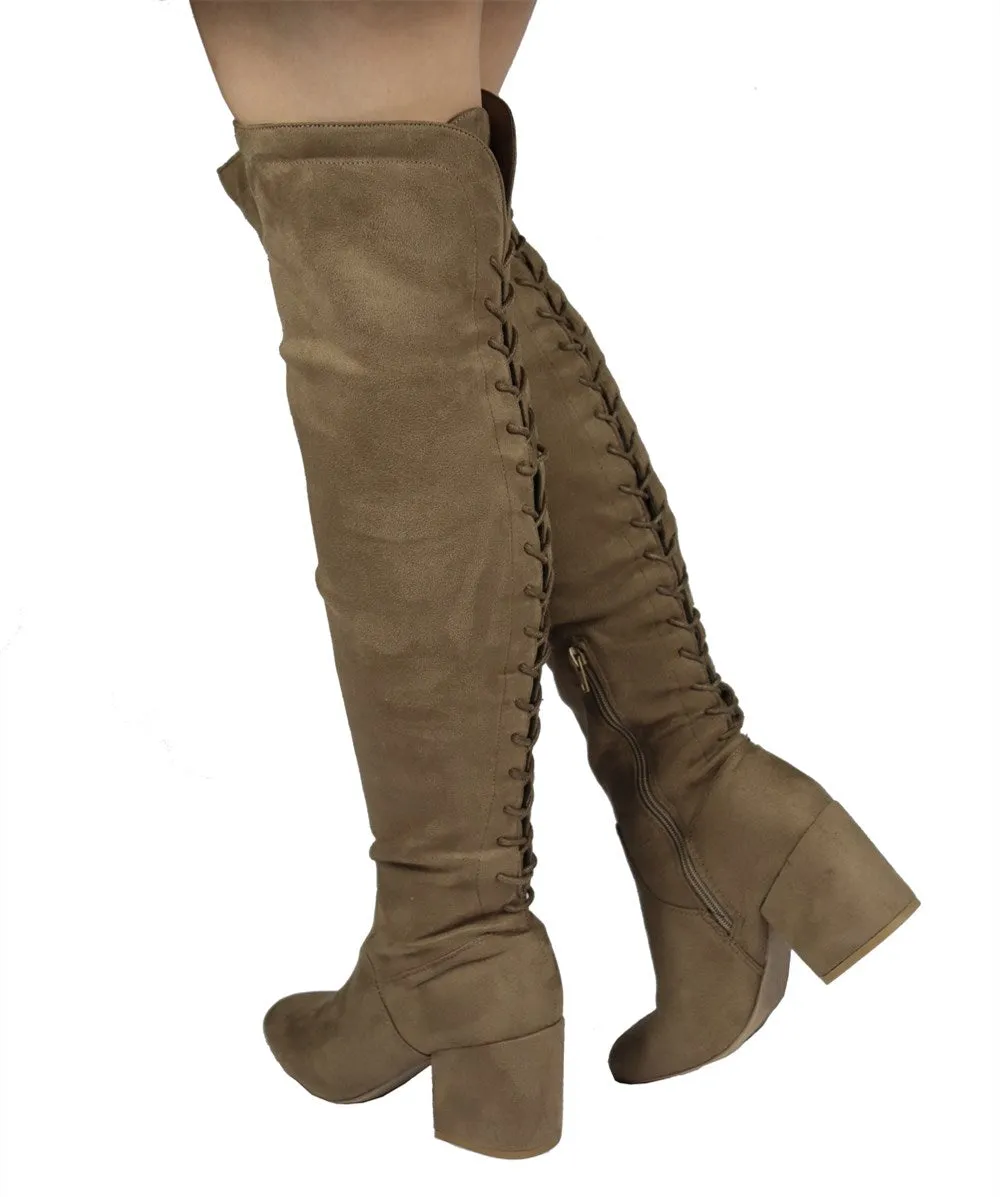 ADA-31 CHUNKY HEEL LACE UP OVER THE KNEE BOOTS