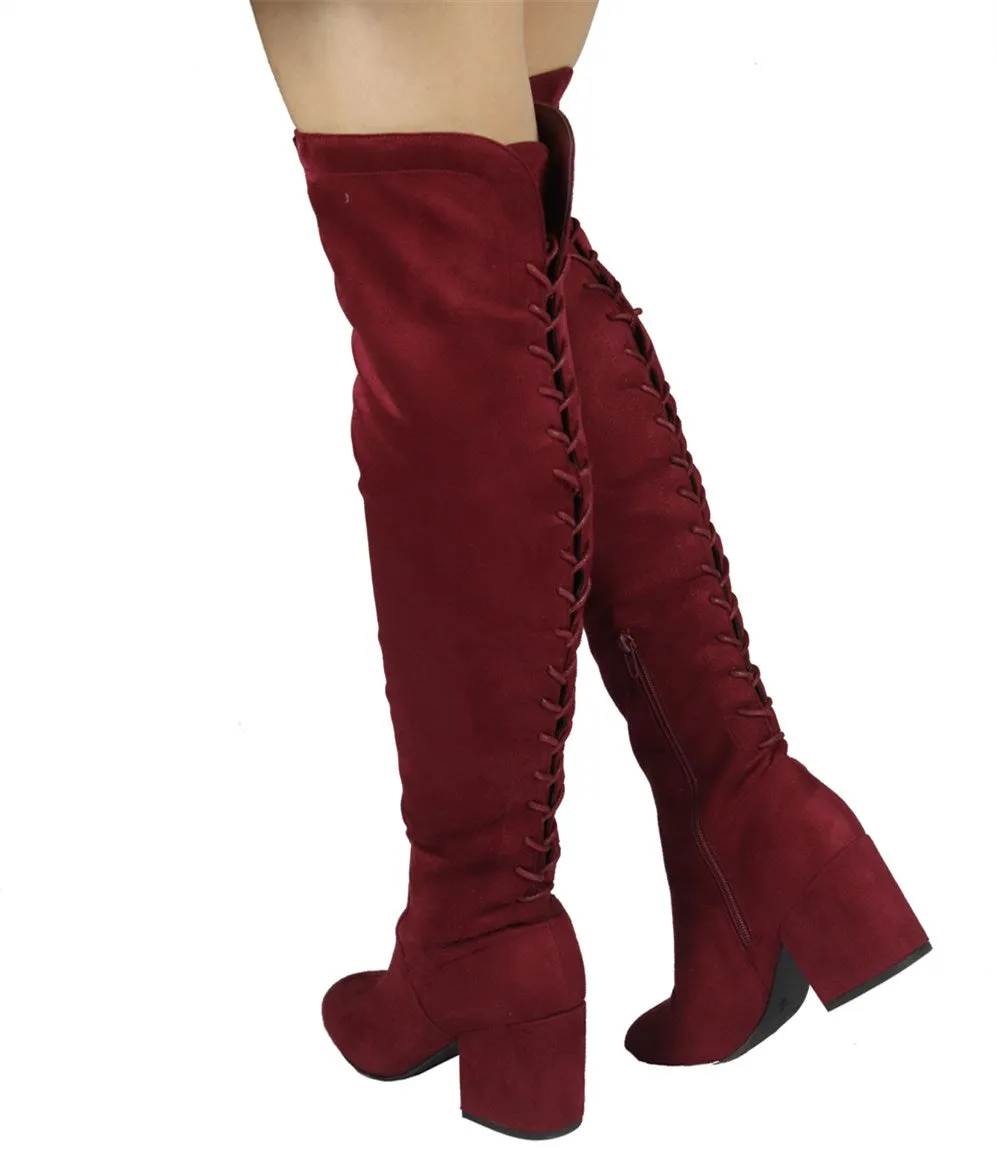 ADA-31 CHUNKY HEEL LACE UP OVER THE KNEE BOOTS