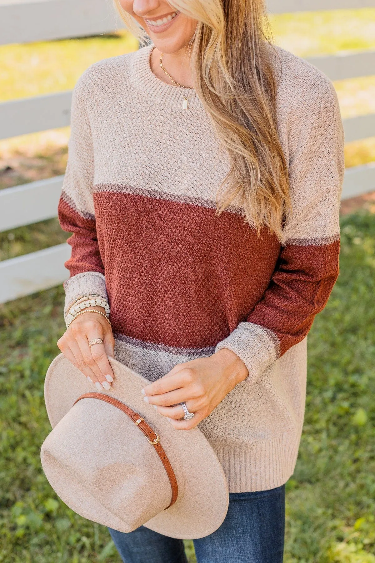 Always There For You Knit Sweater- Copper & Oatmeal