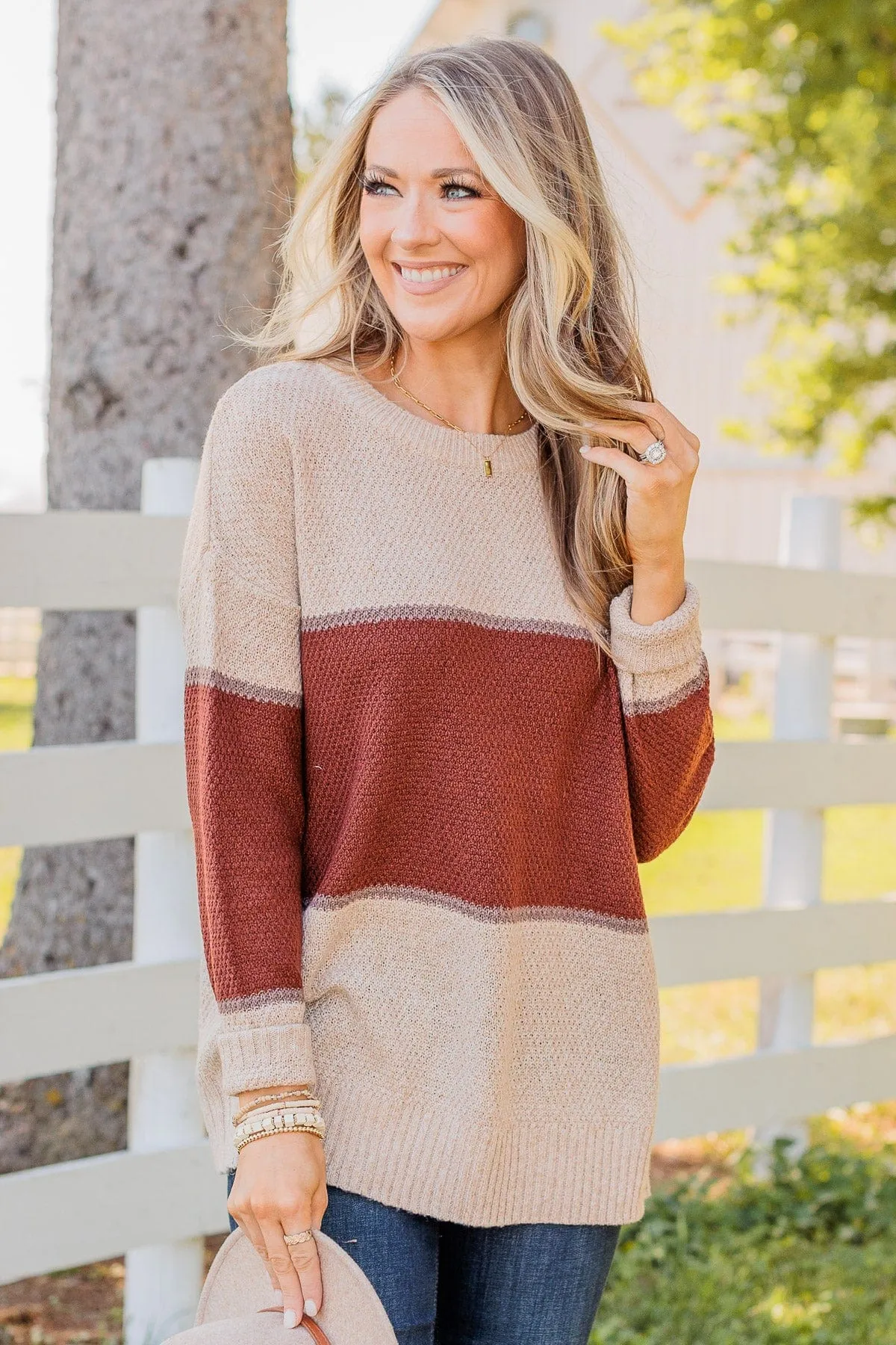 Always There For You Knit Sweater- Copper & Oatmeal