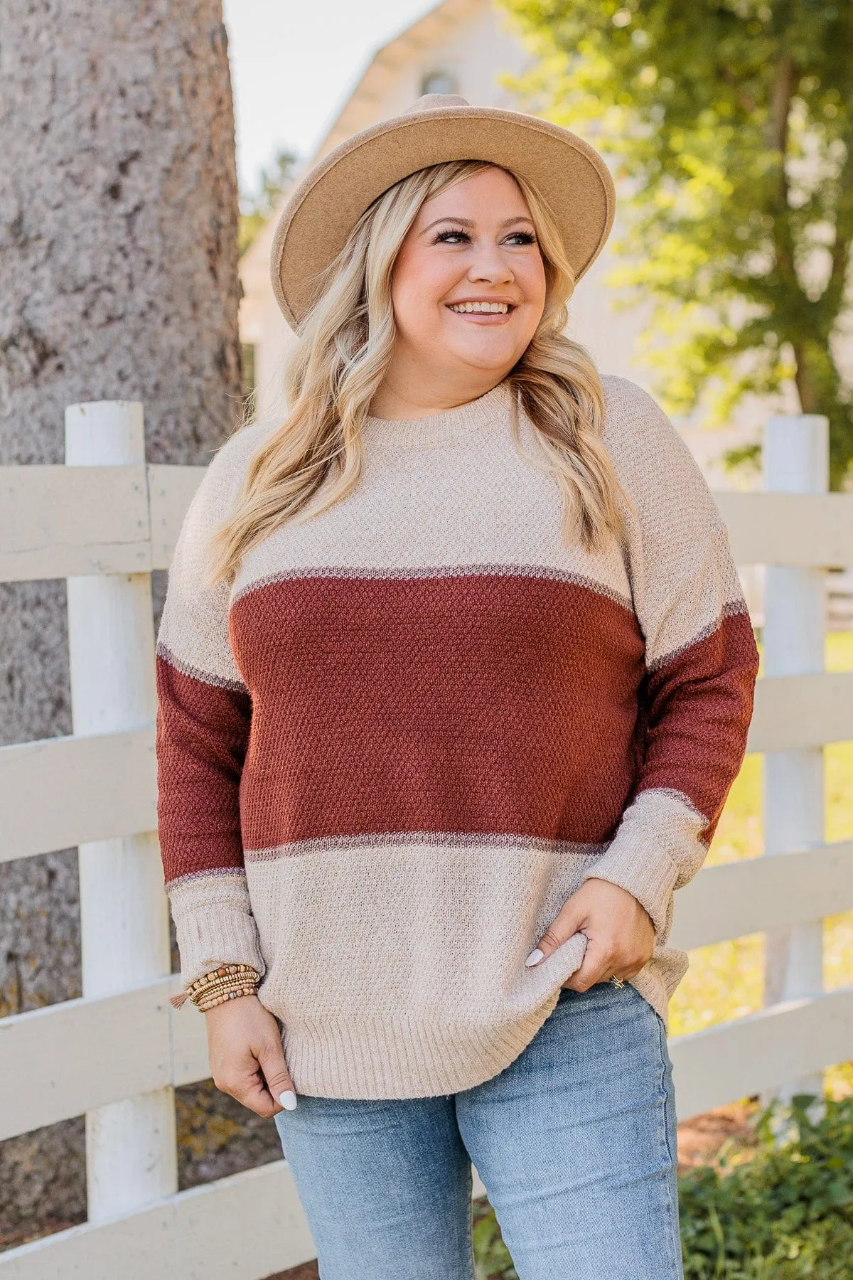 Always There For You Knit Sweater- Copper & Oatmeal