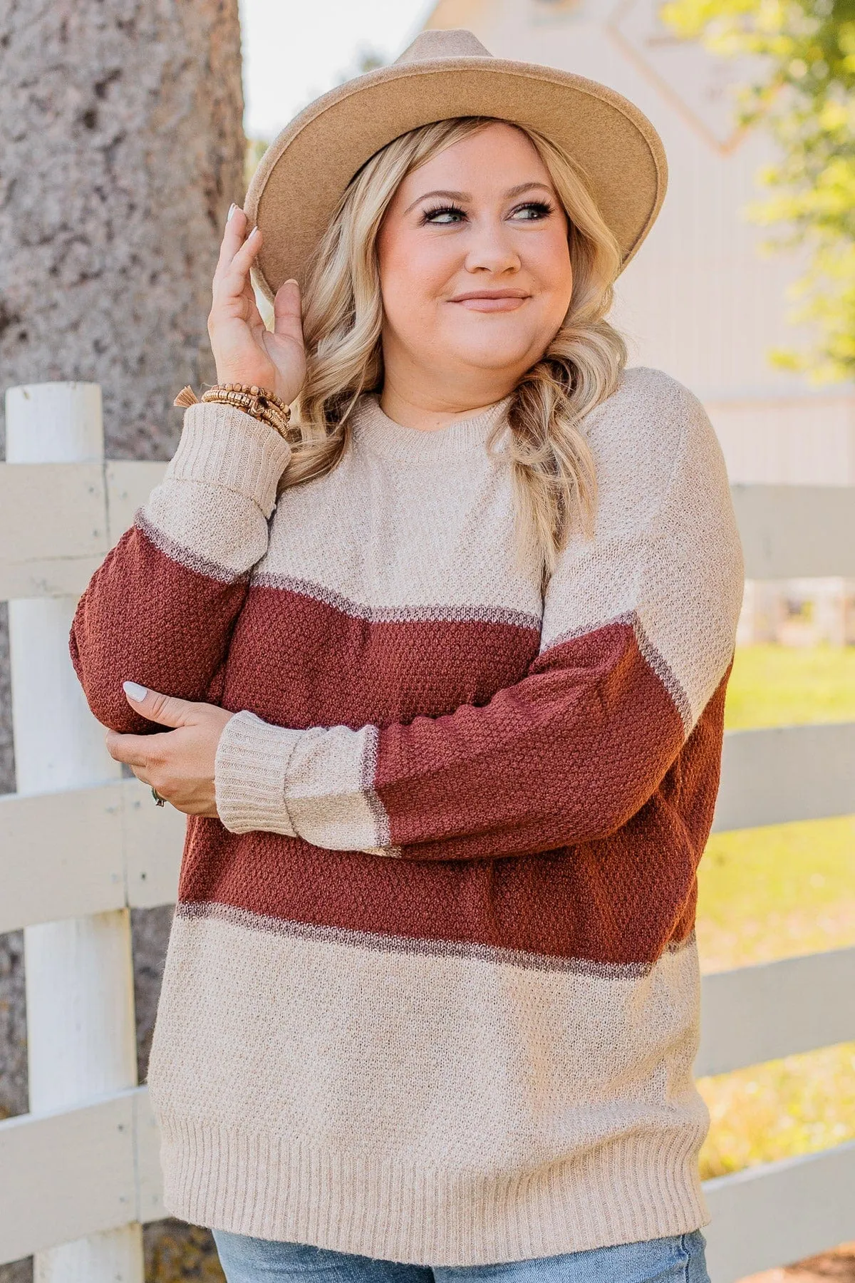 Always There For You Knit Sweater- Copper & Oatmeal