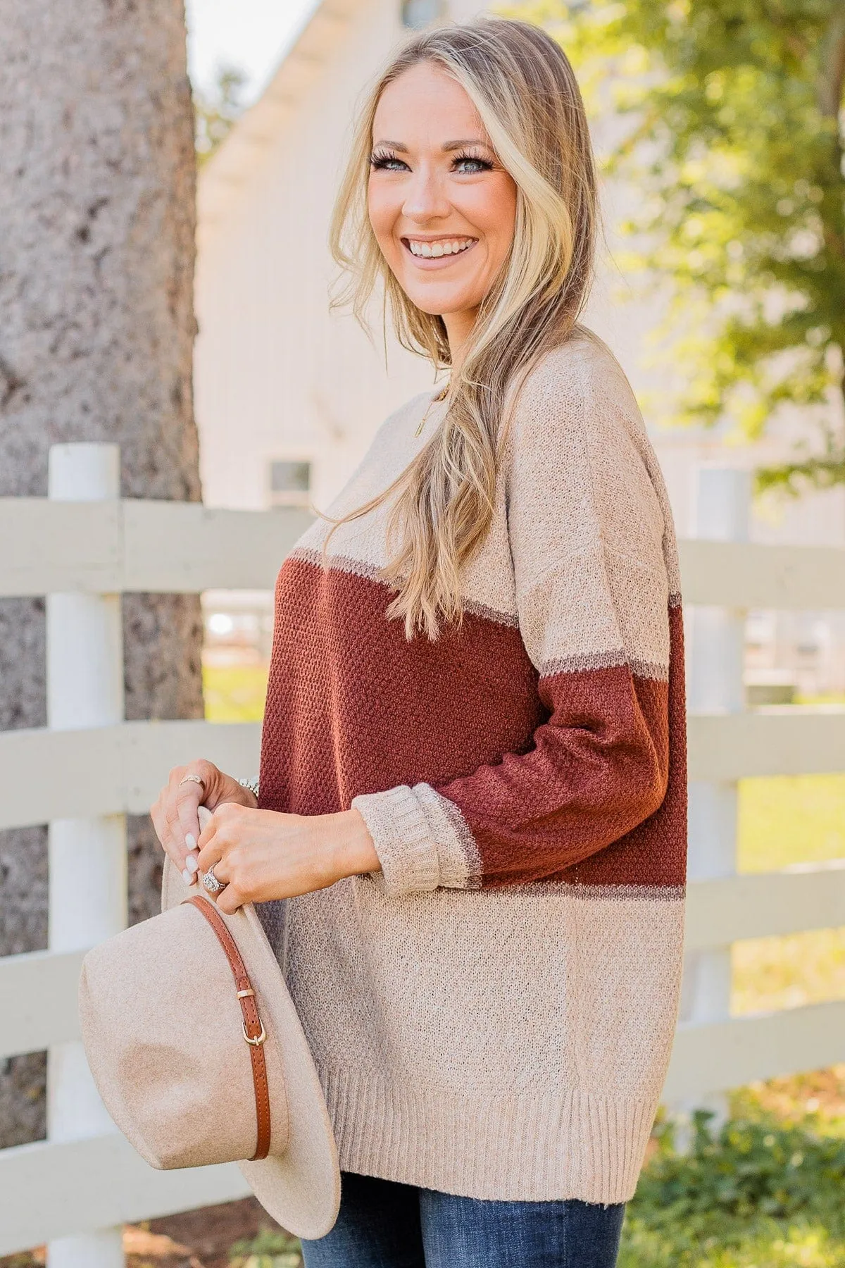 Always There For You Knit Sweater- Copper & Oatmeal