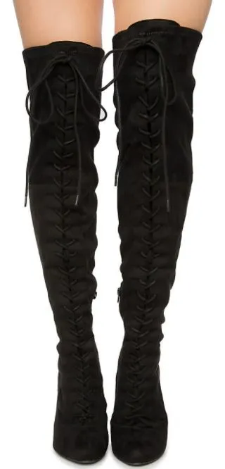 AMAYA-07 FAUX SUEDE LACE UP OVER THE KNEE BOOTS