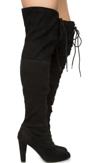 AMAYA-07 FAUX SUEDE LACE UP OVER THE KNEE BOOTS