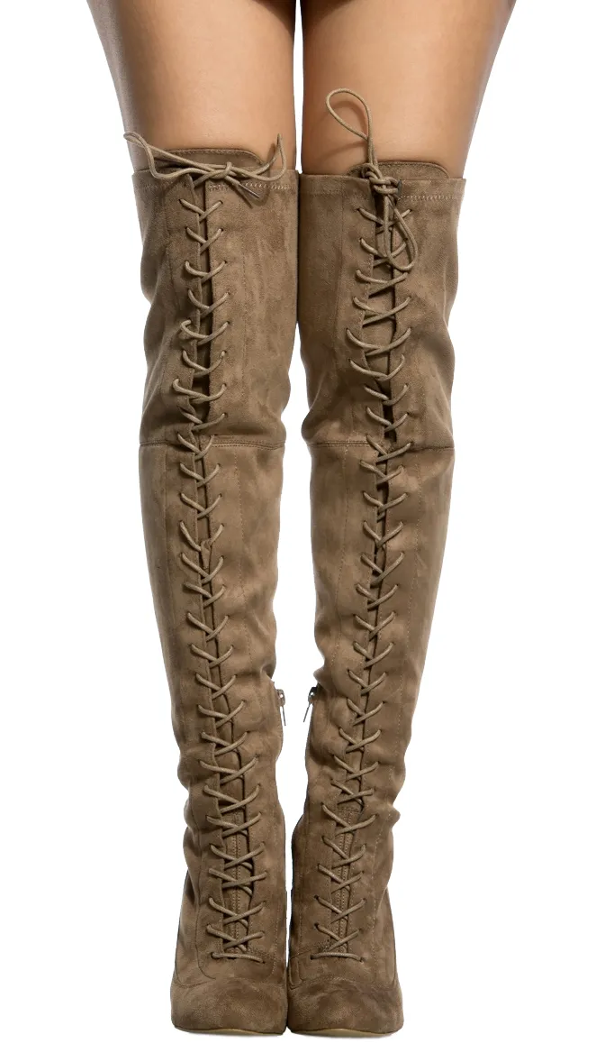 AMAYA-07 FAUX SUEDE LACE UP OVER THE KNEE BOOTS