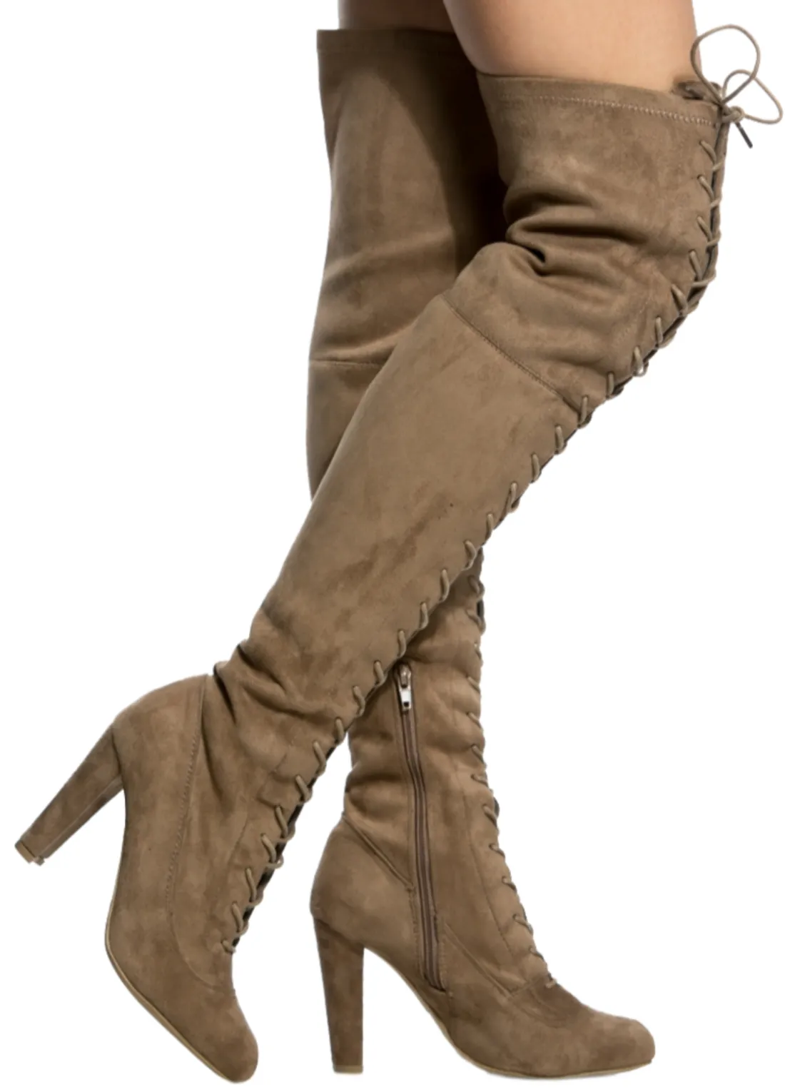 AMAYA-07 FAUX SUEDE LACE UP OVER THE KNEE BOOTS