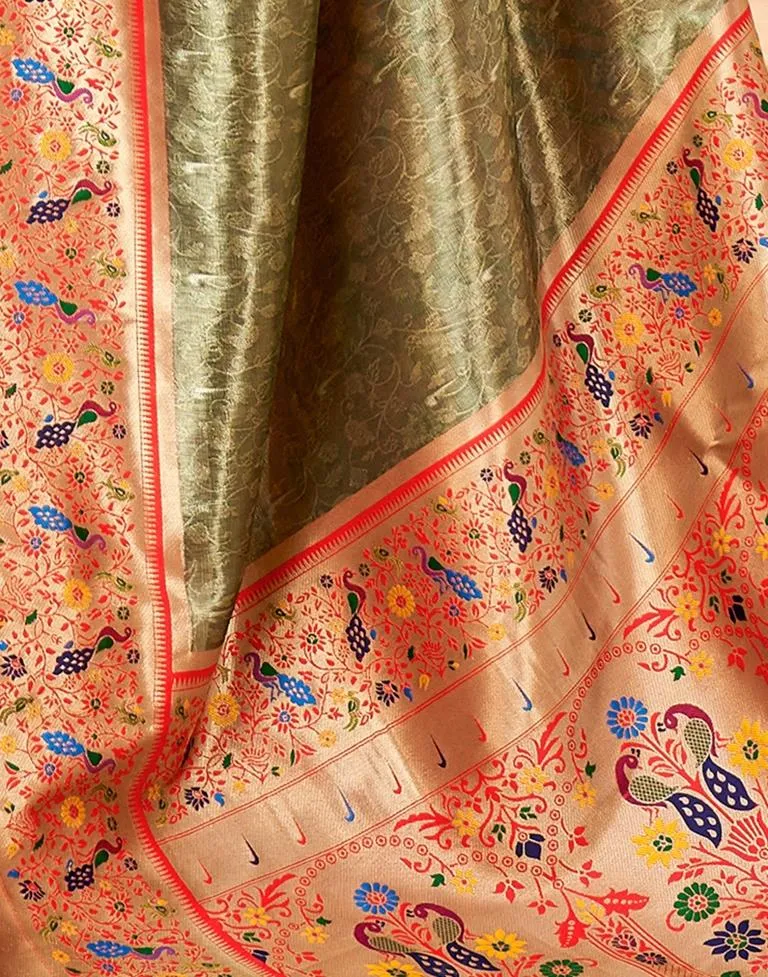 Army Green Silk Woven Sarees