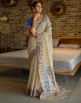 Beige Cotton Woven Sarees