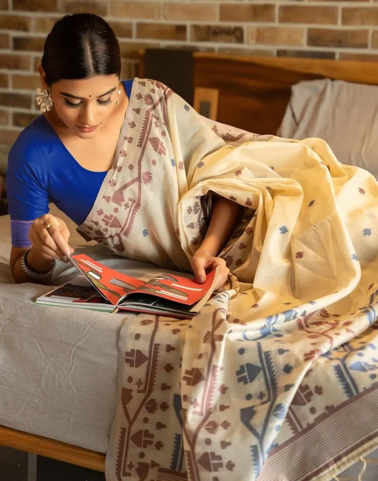 Beige Cotton Woven Sarees