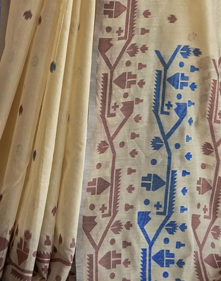 Beige Cotton Woven Sarees