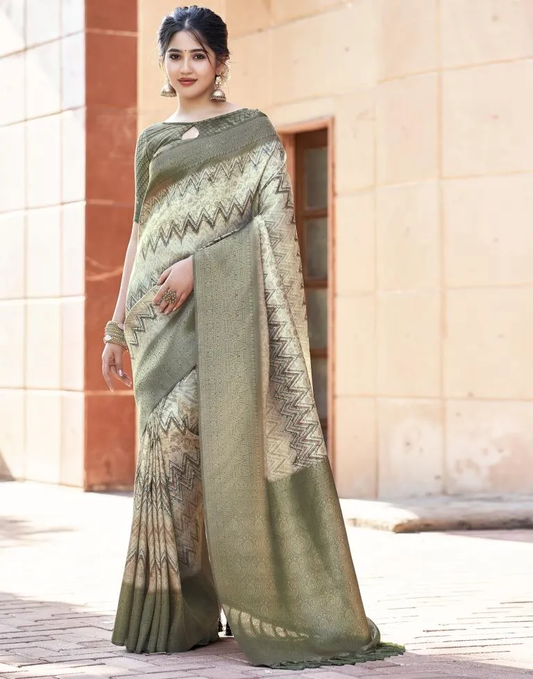 Beige Silk Printed Sarees