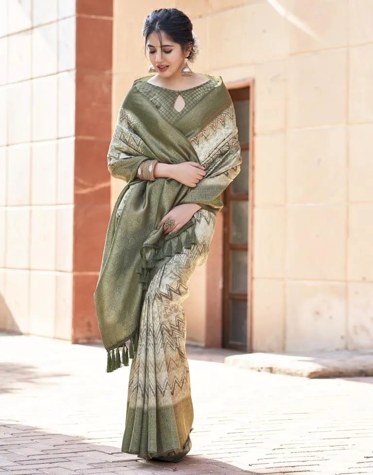 Beige Silk Printed Sarees