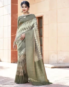 Beige Silk Printed Sarees