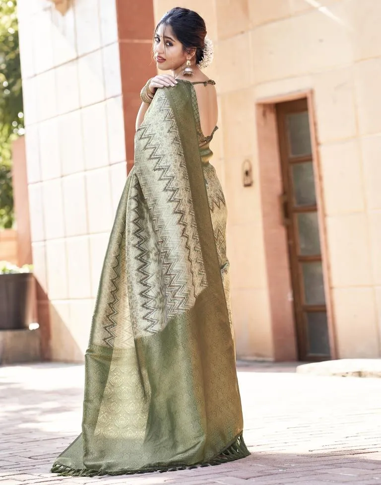 Beige Silk Printed Sarees