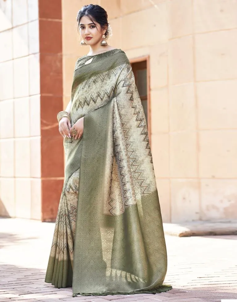 Beige Silk Printed Sarees