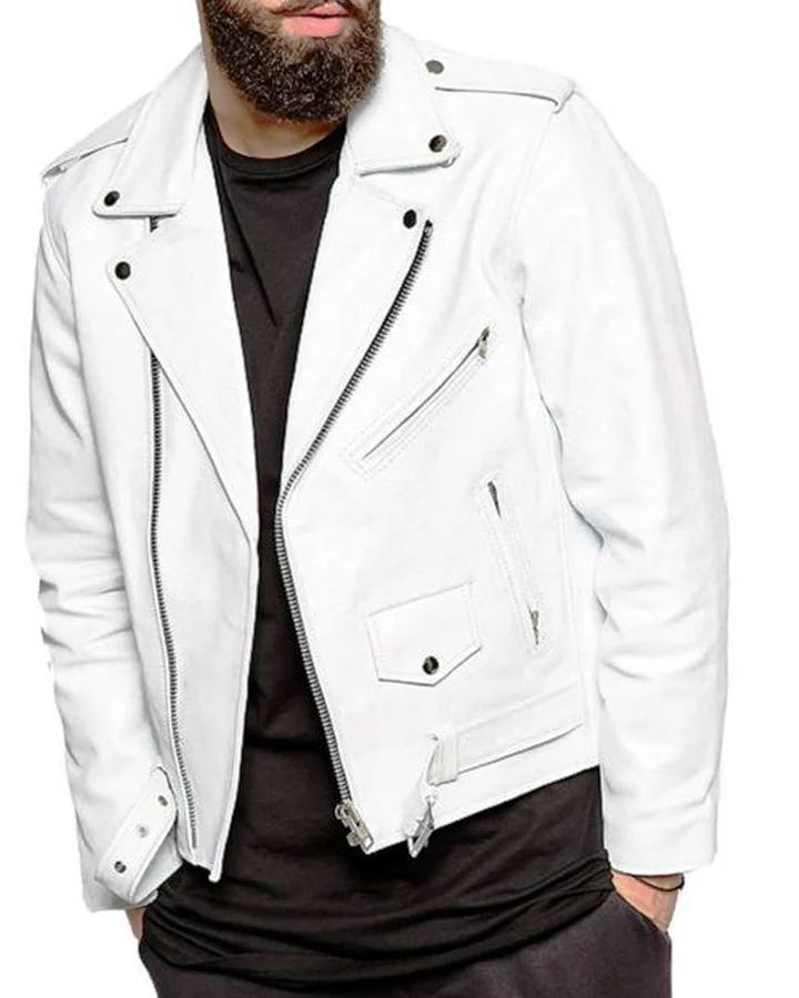 Biker Lambskin White Leather Jacket | William Jacket