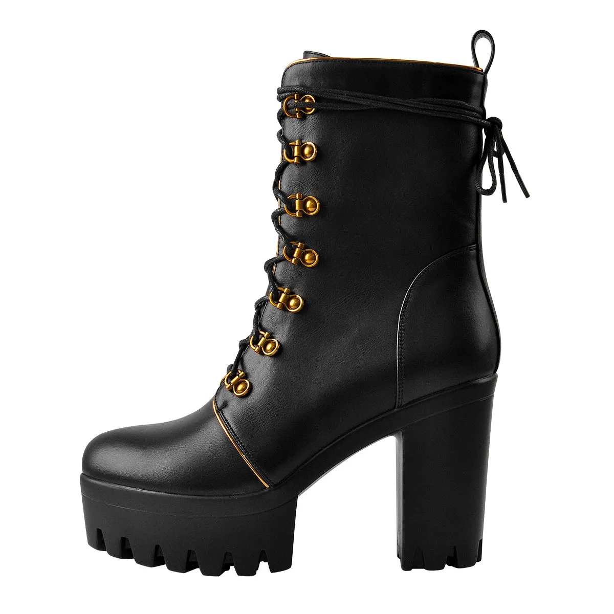 Black Platform Chunky High Heels Ankle Boots