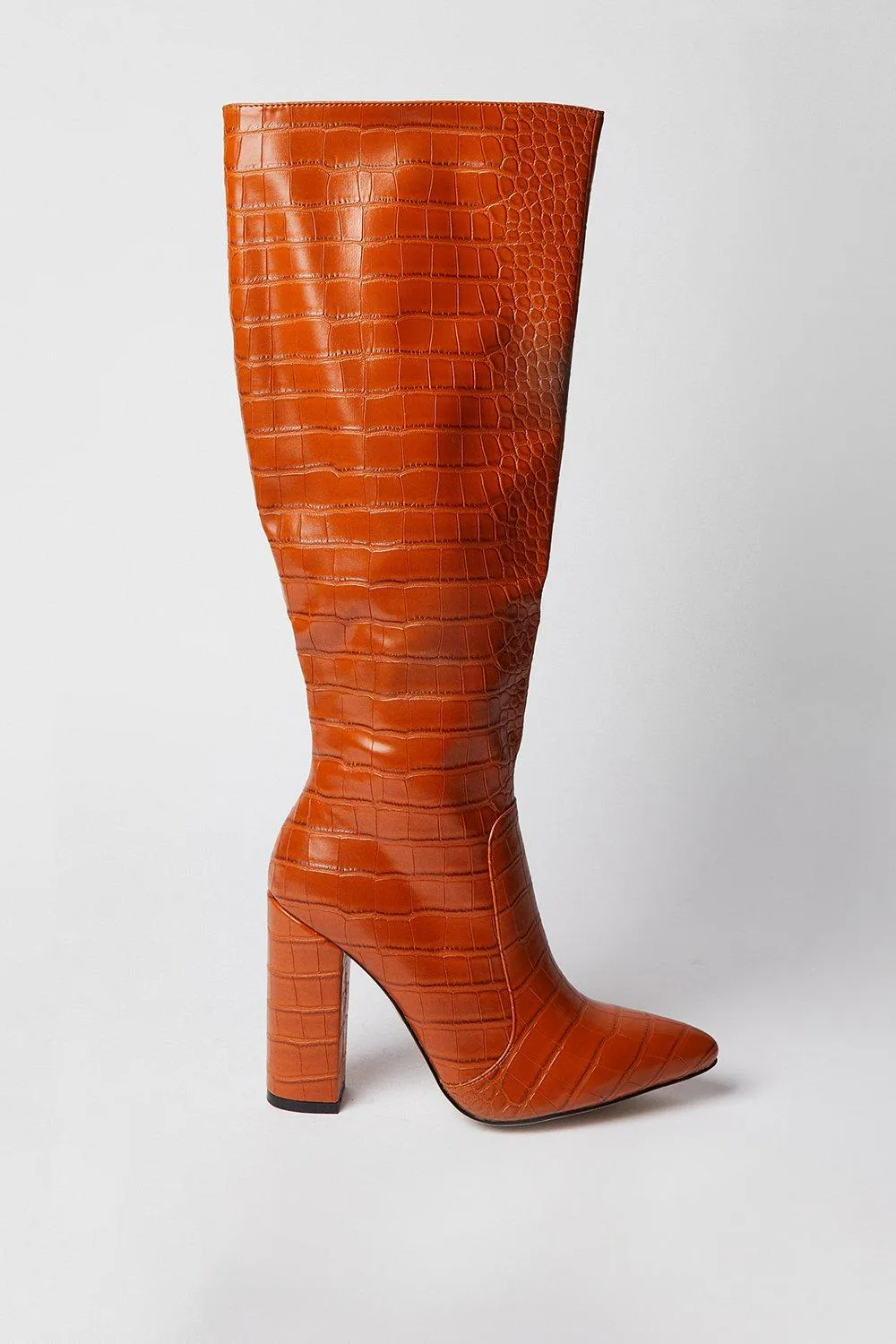 Boots | Croc Knee High Heeled Boots | MissPap