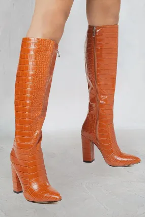 Boots | Croc Knee High Heeled Boots | MissPap