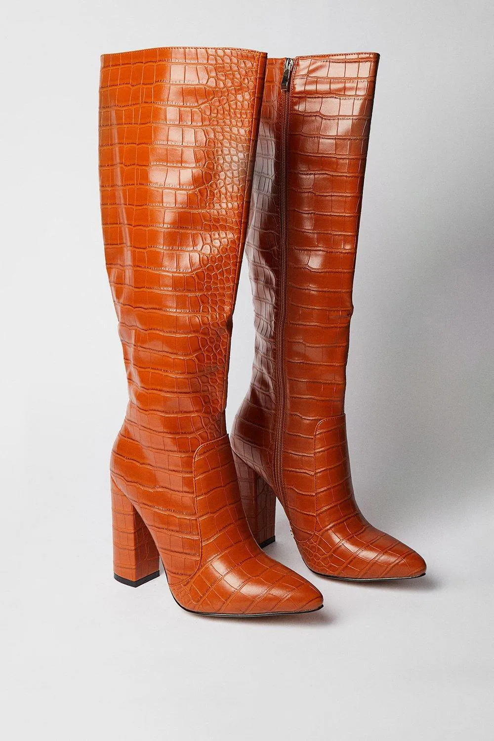 Boots | Croc Knee High Heeled Boots | MissPap