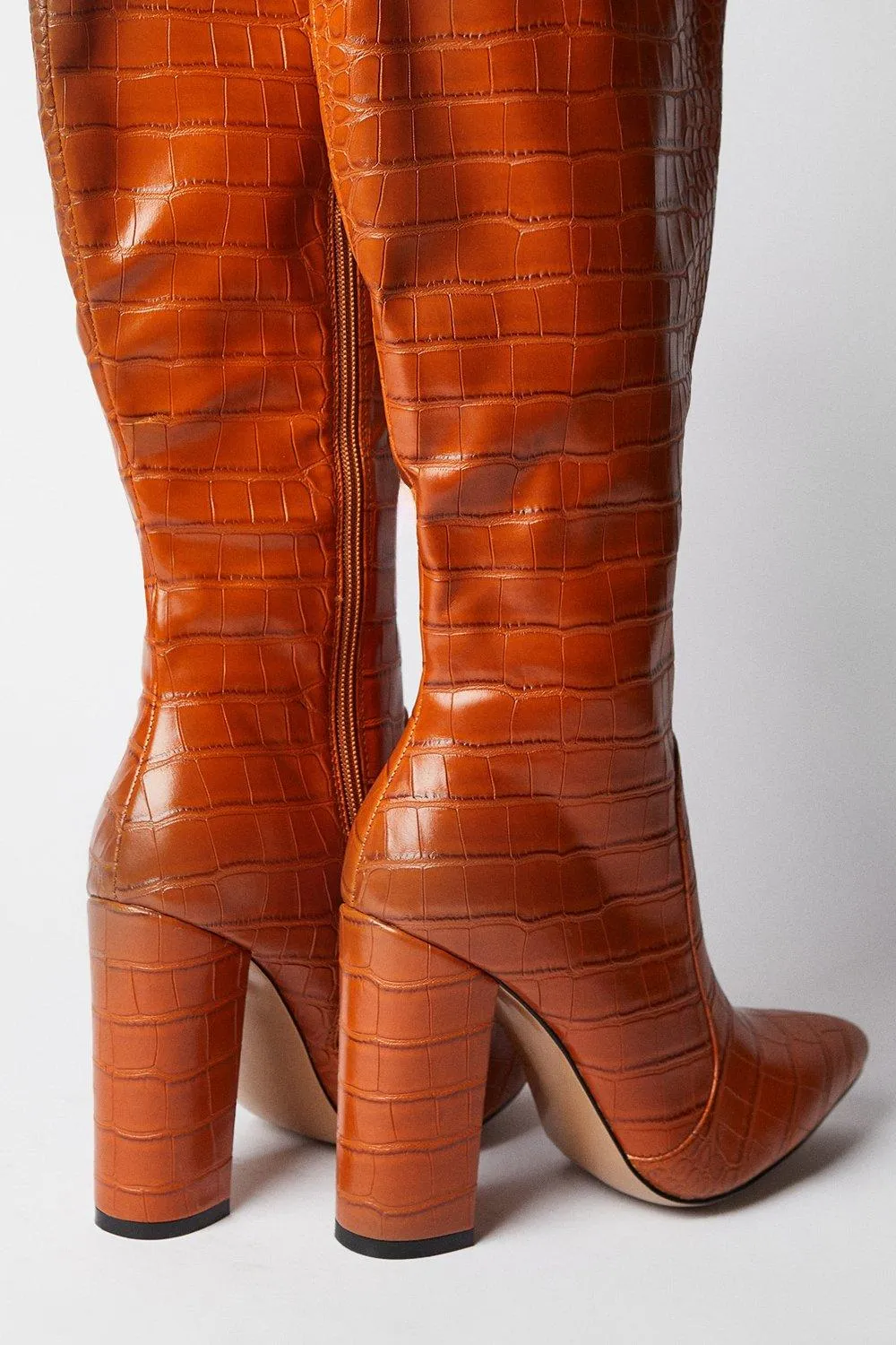 Boots | Croc Knee High Heeled Boots | MissPap