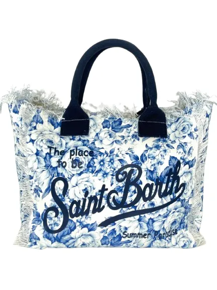 BORSA BIANCA IN CANVAS CON LOGO BLU