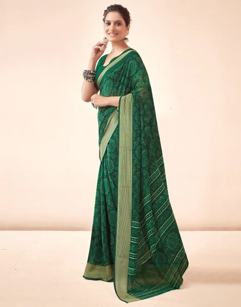 Bottle Green Georgette Bandhani Sarees