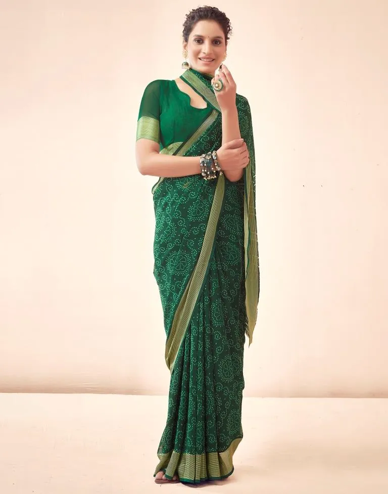 Bottle Green Georgette Bandhani Sarees