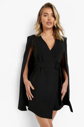 Cape Sleeve Belted Mini Blazer Dress