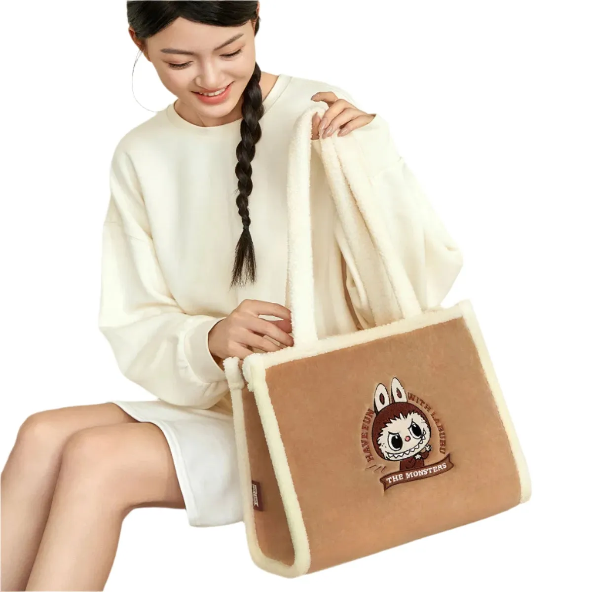 Classic Bag Series- LABUBU Plush Tote Bag (Brown)