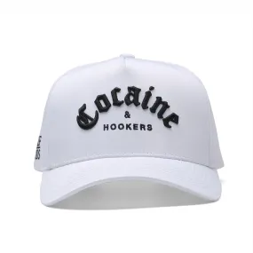 Cocaine & Hookers Golf Hat in White with Curved Brim