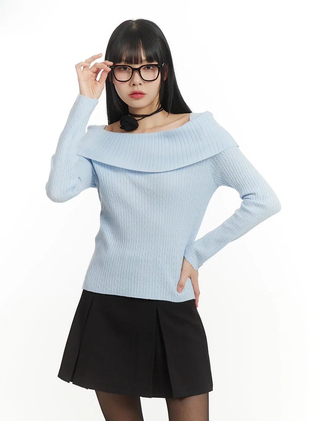 Cozy Knit Off-Shoulder Long Sleeve Sweater IM406