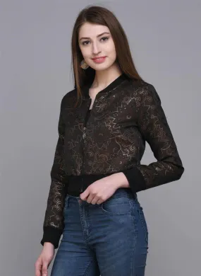 Cropped Brocade Jacket with Geometrical Floral Motif