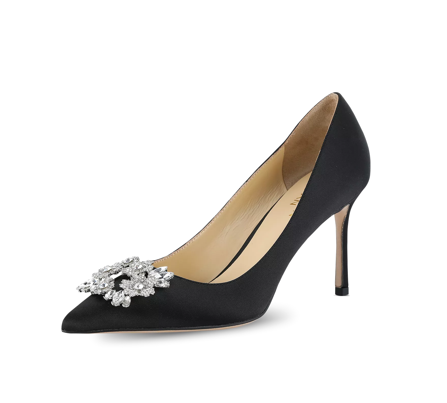 Crystal Buckle Satin Pumps