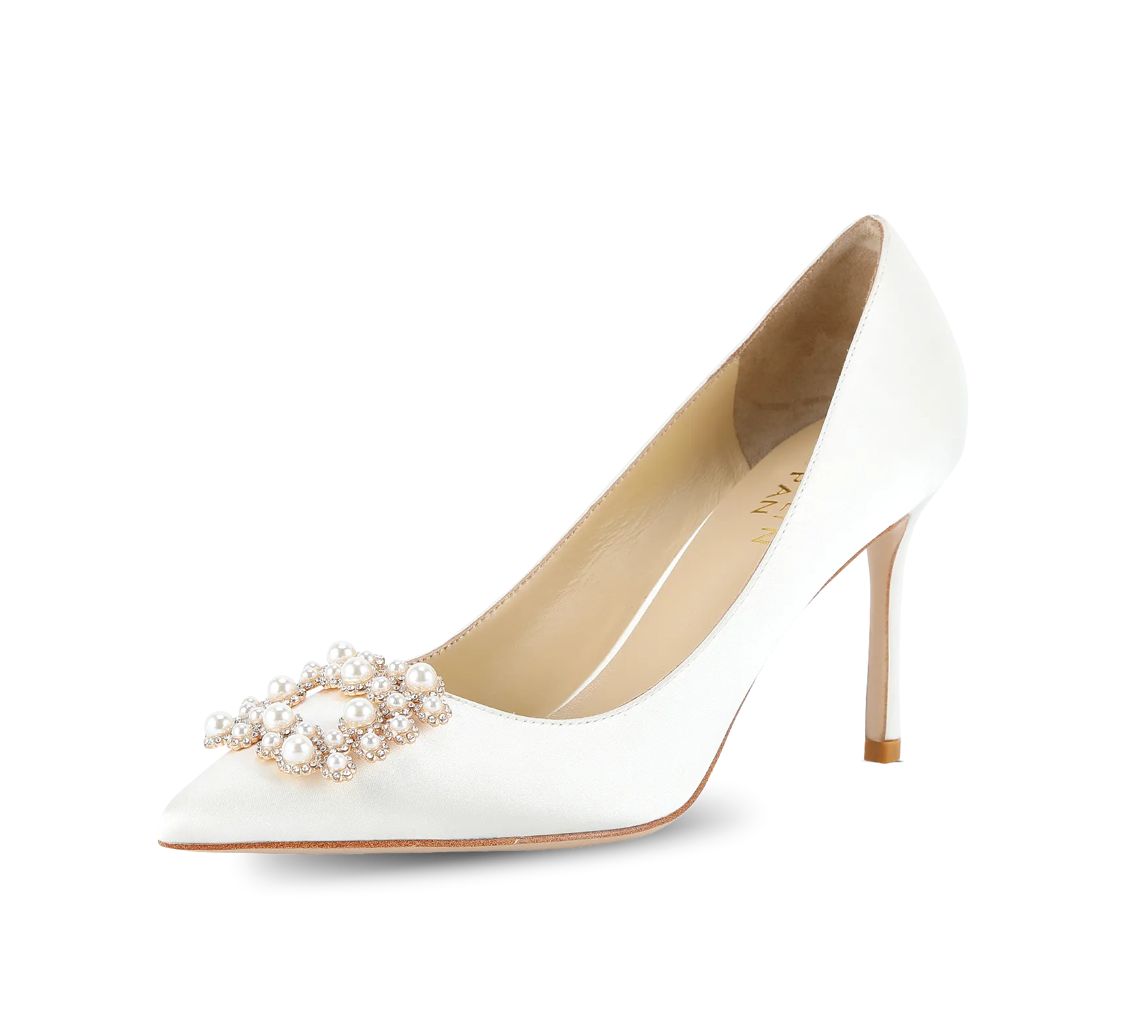 Crystal Pearl Buckled Satin Pumps