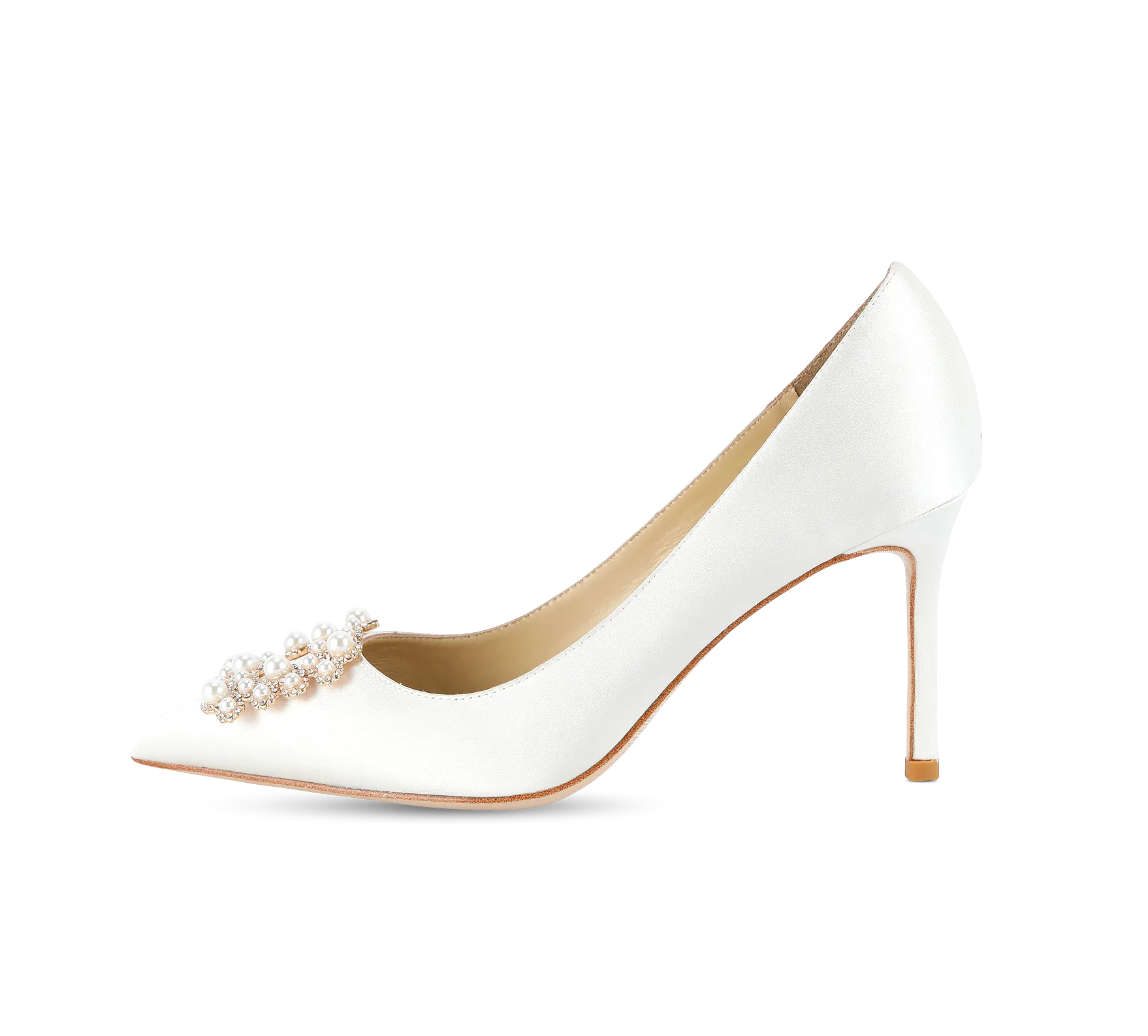 Crystal Pearl Buckled Satin Pumps