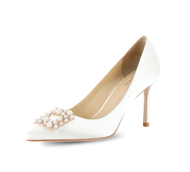 Crystal Pearl Buckled Satin Pumps