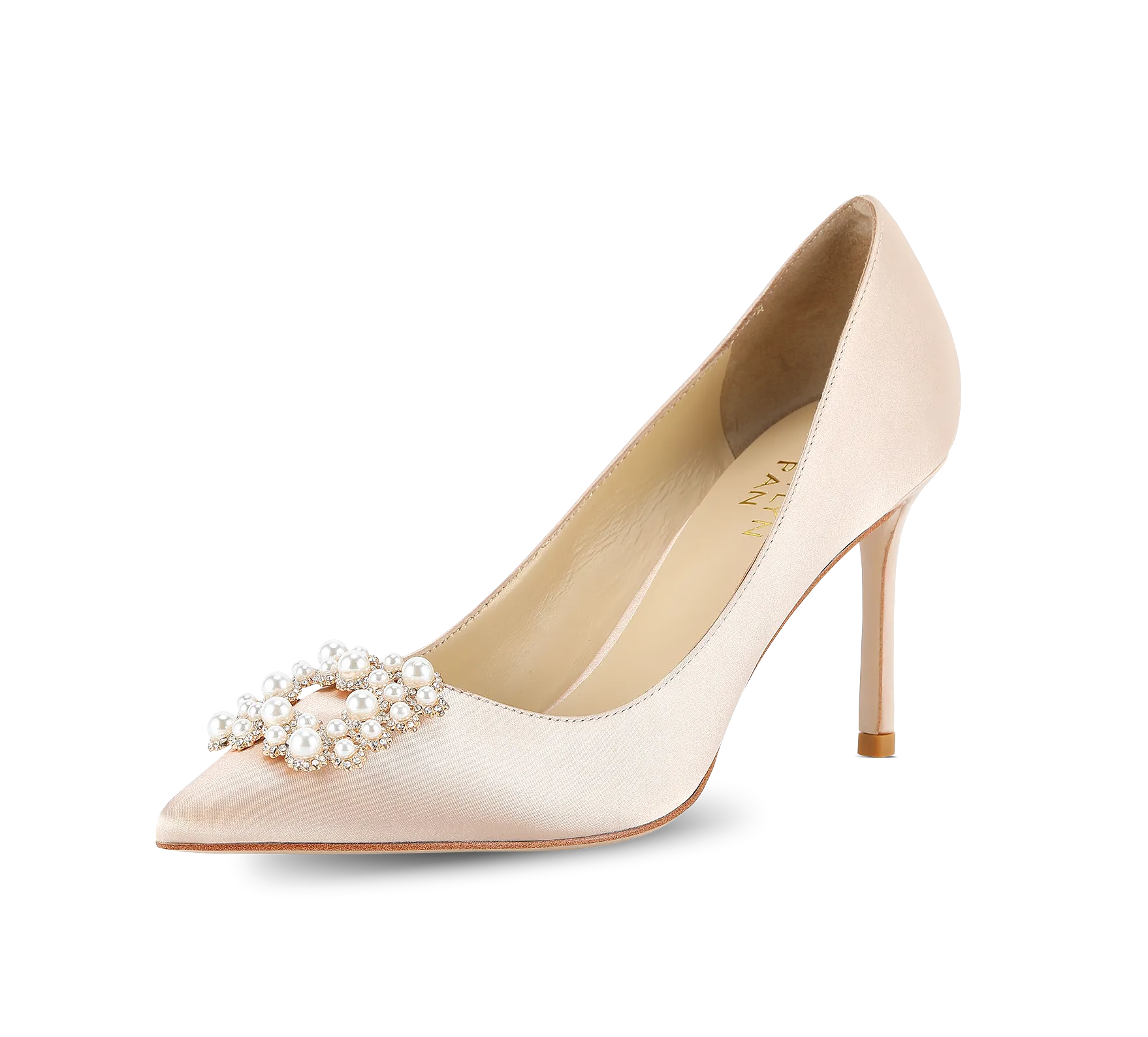 Crystal Pearl Buckled Satin Pumps