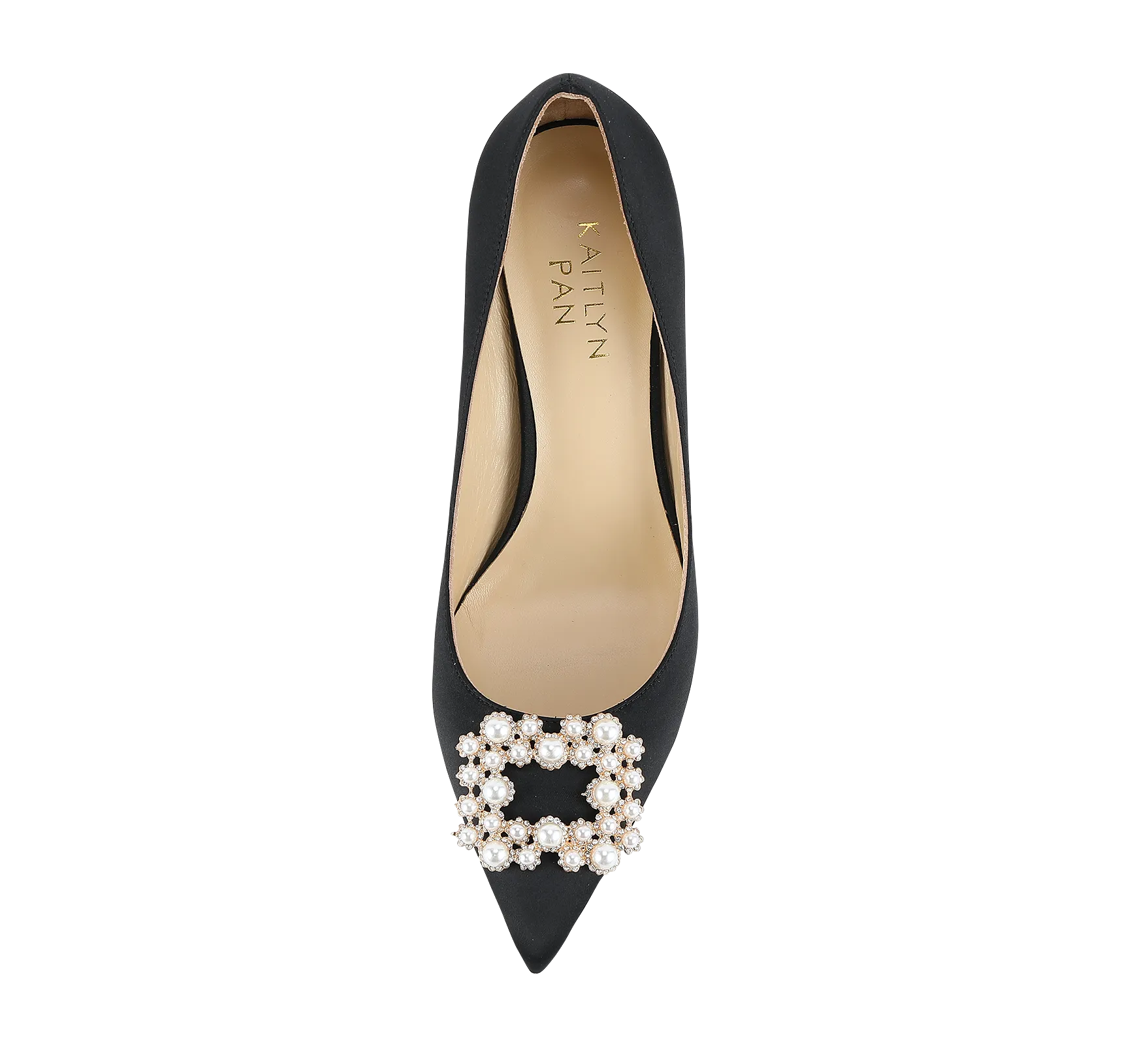 Crystal Pearl Buckled Satin Pumps