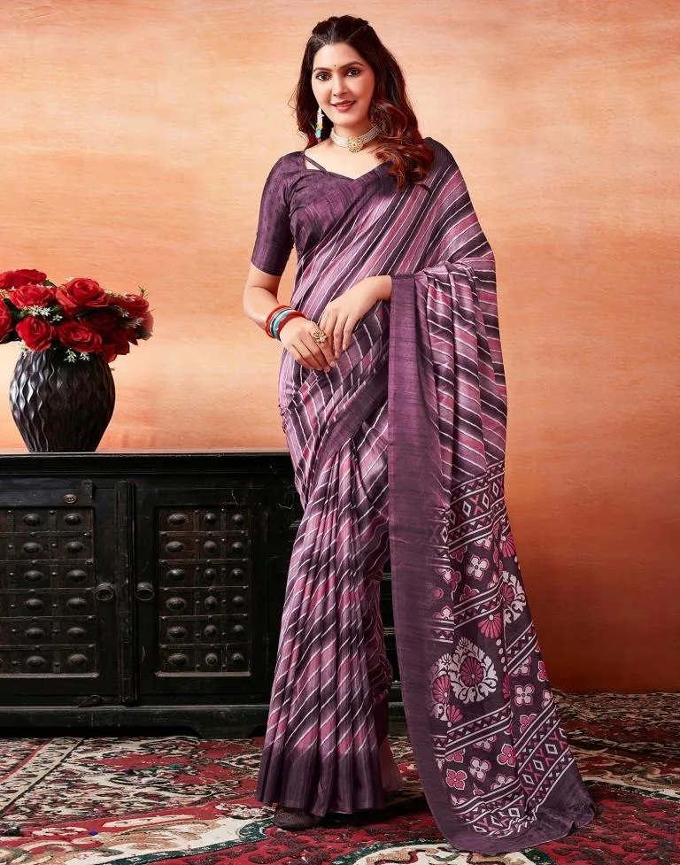 Dark Purple Silk Printed Sarees