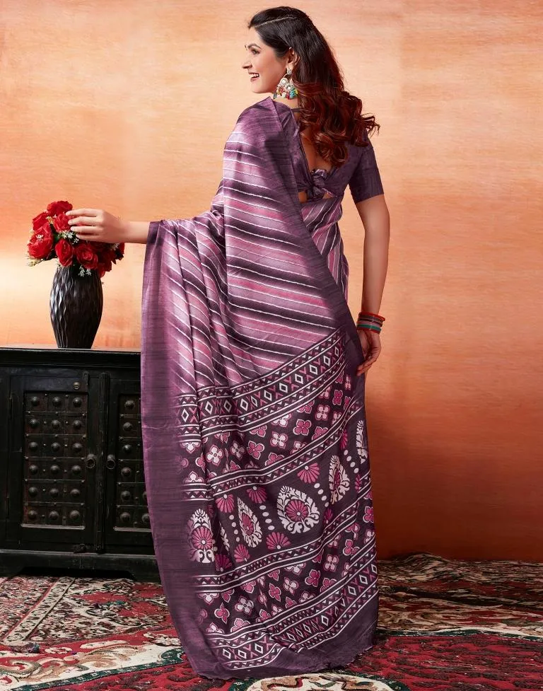 Dark Purple Silk Printed Sarees