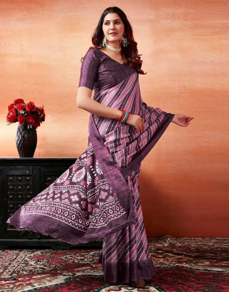 Dark Purple Silk Printed Sarees