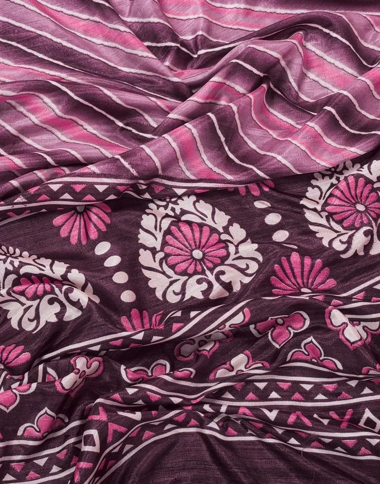 Dark Purple Silk Printed Sarees